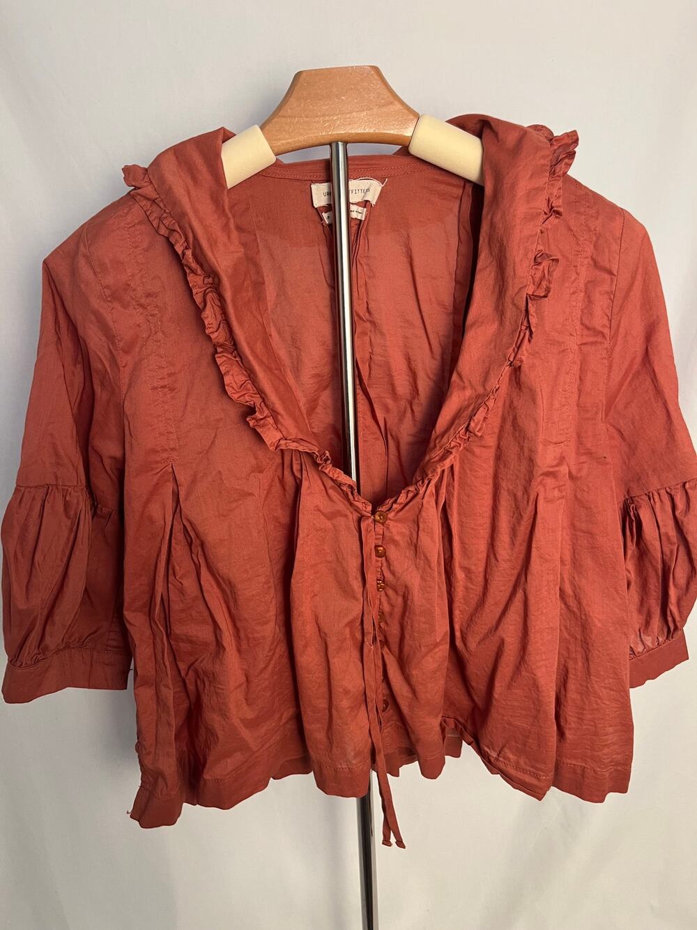 Urban Outfitters Rust Ruffle Peasant Blouse Size Small Boho Cottagecore